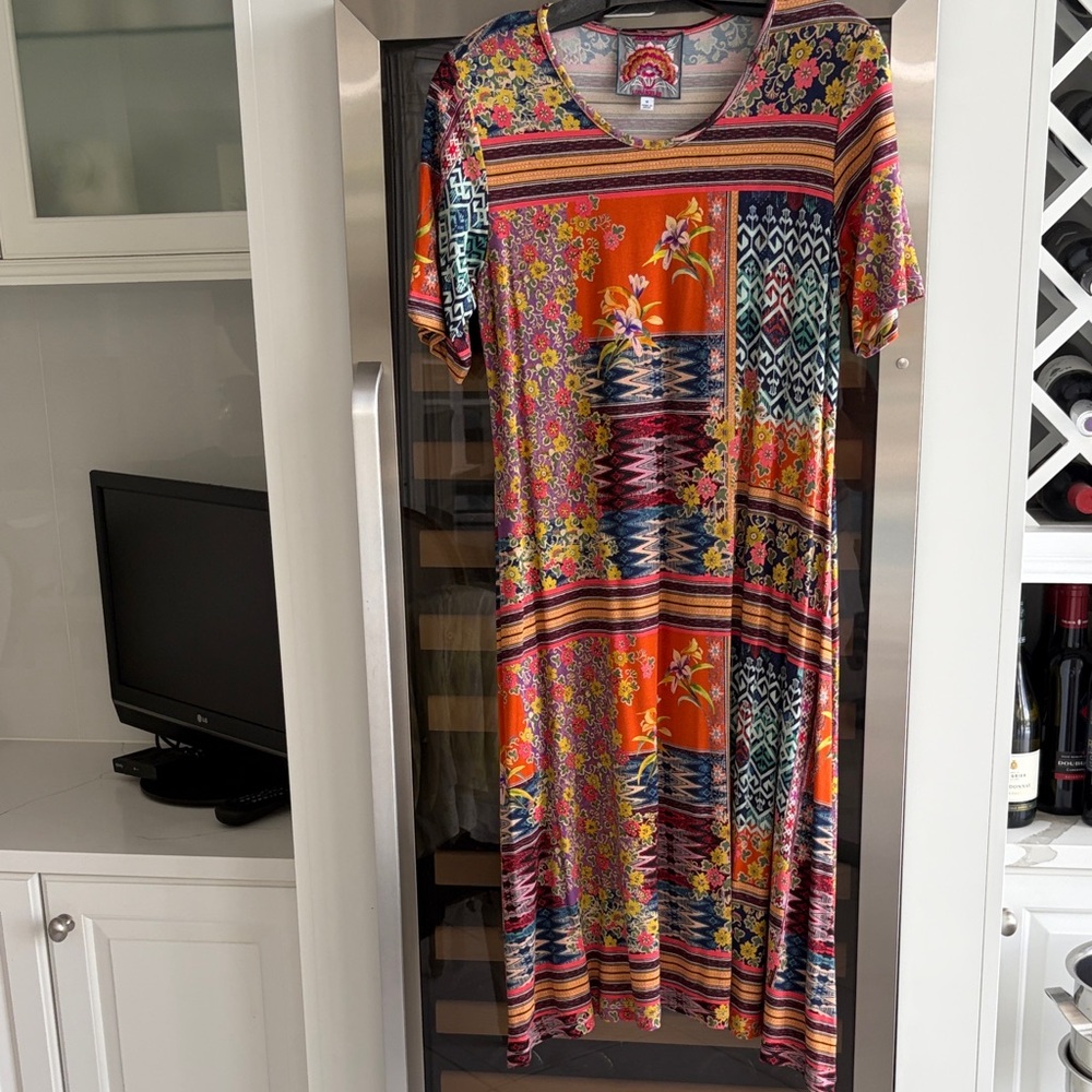Johnny Was  Orange Multicolor Patchwork Maxi Dress